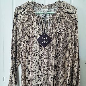 Ava & Viv Women's Black and Cream Snake Print Blouse